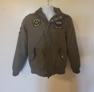 H&M Olive Green Puffer Jacket with Patch Details